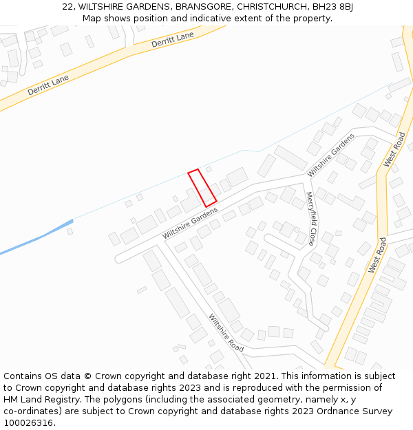 22, WILTSHIRE GARDENS, BRANSGORE, CHRISTCHURCH, BH23 8BJ: Location map and indicative extent of plot