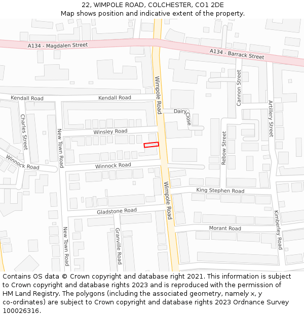 22, WIMPOLE ROAD, COLCHESTER, CO1 2DE: Location map and indicative extent of plot