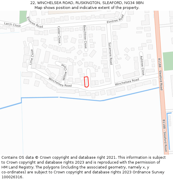 22, WINCHELSEA ROAD, RUSKINGTON, SLEAFORD, NG34 9BN: Location map and indicative extent of plot