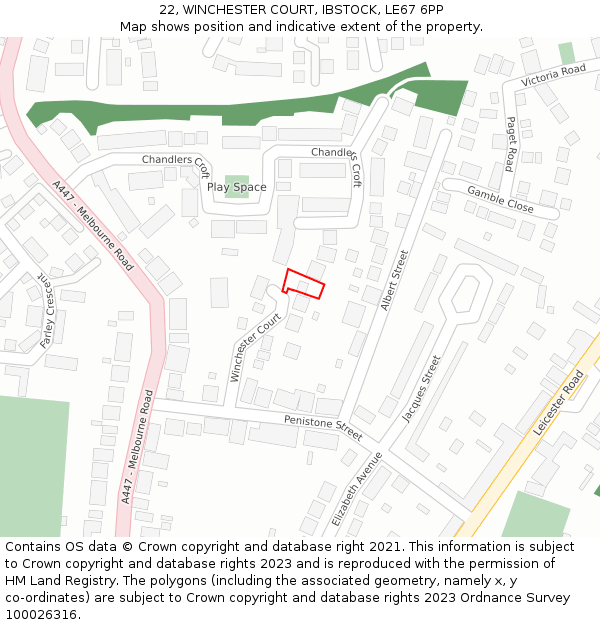 22, WINCHESTER COURT, IBSTOCK, LE67 6PP: Location map and indicative extent of plot
