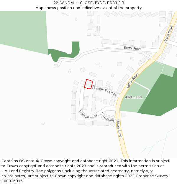 22, WINDMILL CLOSE, RYDE, PO33 3JB: Location map and indicative extent of plot