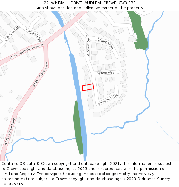22, WINDMILL DRIVE, AUDLEM, CREWE, CW3 0BE: Location map and indicative extent of plot