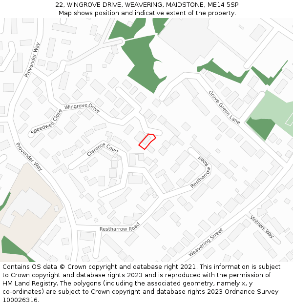 22, WINGROVE DRIVE, WEAVERING, MAIDSTONE, ME14 5SP: Location map and indicative extent of plot