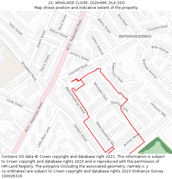 22, WINSLADE CLOSE, OLDHAM, OL4 2SG: Location map and indicative extent of plot