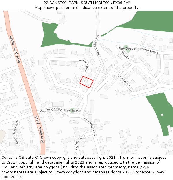 22, WINSTON PARK, SOUTH MOLTON, EX36 3AY: Location map and indicative extent of plot