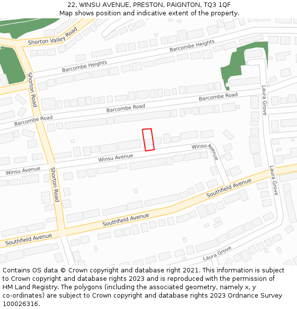 22, WINSU AVENUE, PRESTON, PAIGNTON, TQ3 1QF: Location map and indicative extent of plot