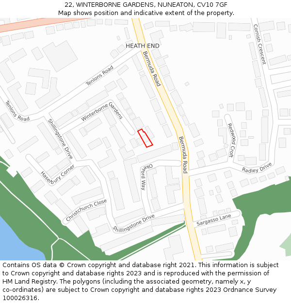 22, WINTERBORNE GARDENS, NUNEATON, CV10 7GF: Location map and indicative extent of plot