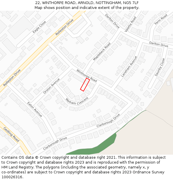 22, WINTHORPE ROAD, ARNOLD, NOTTINGHAM, NG5 7LF: Location map and indicative extent of plot