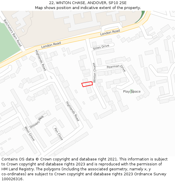 22, WINTON CHASE, ANDOVER, SP10 2SE: Location map and indicative extent of plot