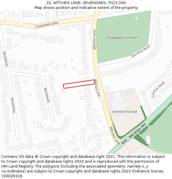 22, WITCHES LANE, SEVENOAKS, TN13 2AX: Location map and indicative extent of plot