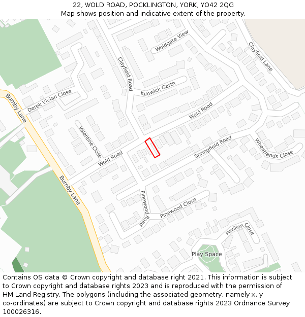 22, WOLD ROAD, POCKLINGTON, YORK, YO42 2QG: Location map and indicative extent of plot