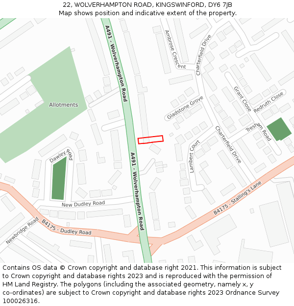 22, WOLVERHAMPTON ROAD, KINGSWINFORD, DY6 7JB: Location map and indicative extent of plot