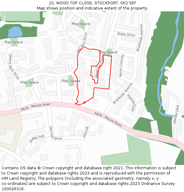 22, WOOD TOP CLOSE, STOCKPORT, SK2 5EF: Location map and indicative extent of plot