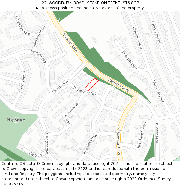 22, WOODBURN ROAD, STOKE-ON-TRENT, ST6 8GB: Location map and indicative extent of plot