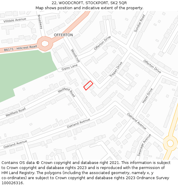 22, WOODCROFT, STOCKPORT, SK2 5QR: Location map and indicative extent of plot