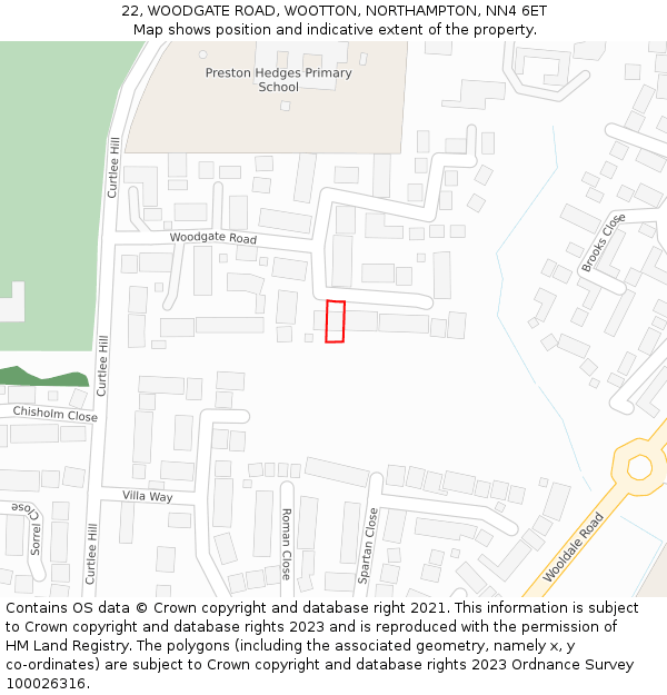 22, WOODGATE ROAD, WOOTTON, NORTHAMPTON, NN4 6ET: Location map and indicative extent of plot