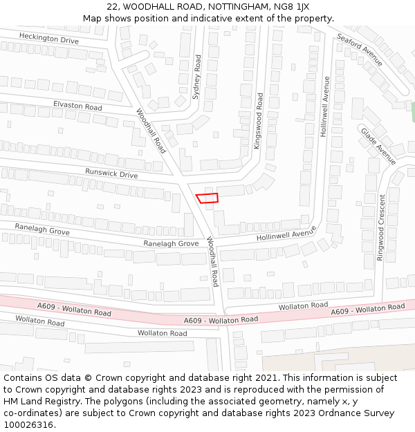 22, WOODHALL ROAD, NOTTINGHAM, NG8 1JX: Location map and indicative extent of plot