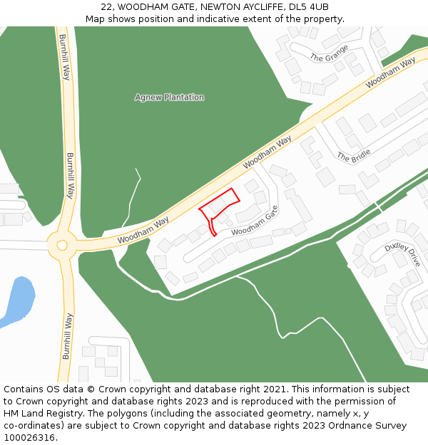 22, WOODHAM GATE, NEWTON AYCLIFFE, DL5 4UB: Location map and indicative extent of plot