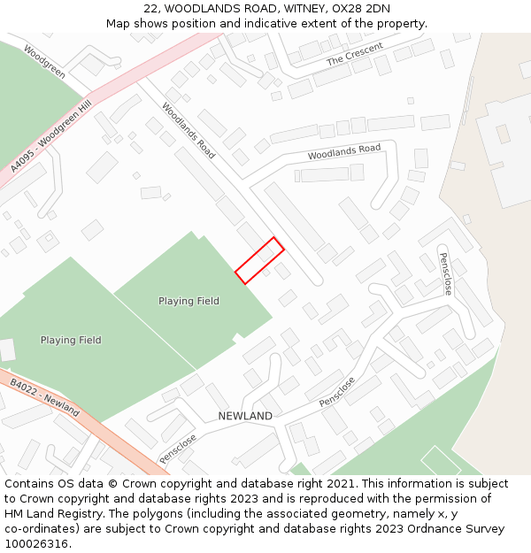 22, WOODLANDS ROAD, WITNEY, OX28 2DN: Location map and indicative extent of plot