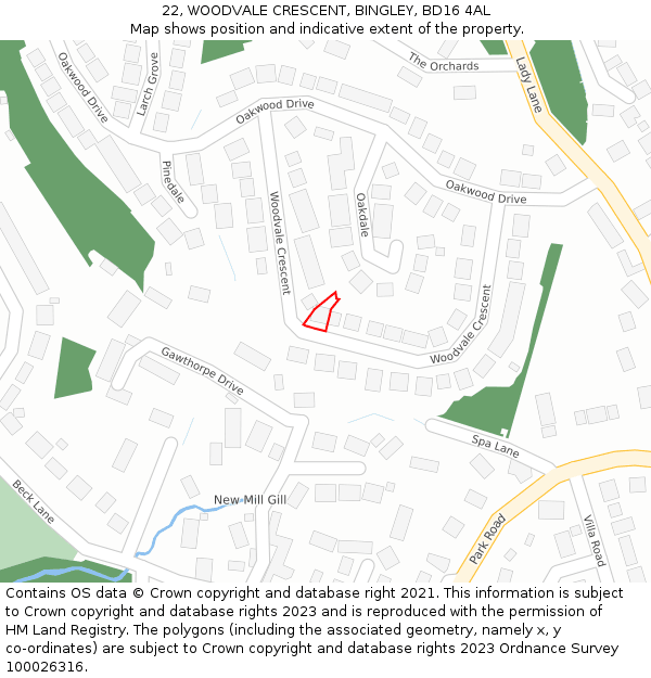 22, WOODVALE CRESCENT, BINGLEY, BD16 4AL: Location map and indicative extent of plot