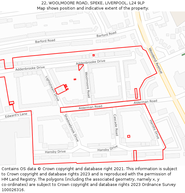 22, WOOLMOORE ROAD, SPEKE, LIVERPOOL, L24 9LP: Location map and indicative extent of plot