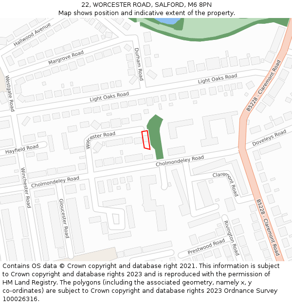 22, WORCESTER ROAD, SALFORD, M6 8PN: Location map and indicative extent of plot