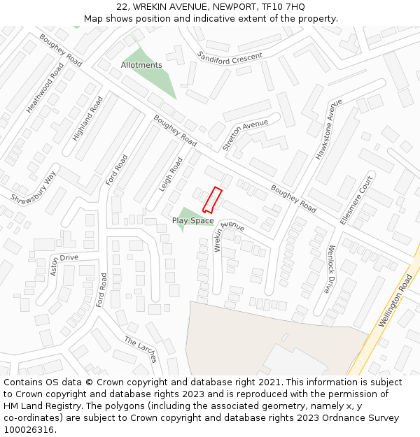 22, WREKIN AVENUE, NEWPORT, TF10 7HQ: Location map and indicative extent of plot