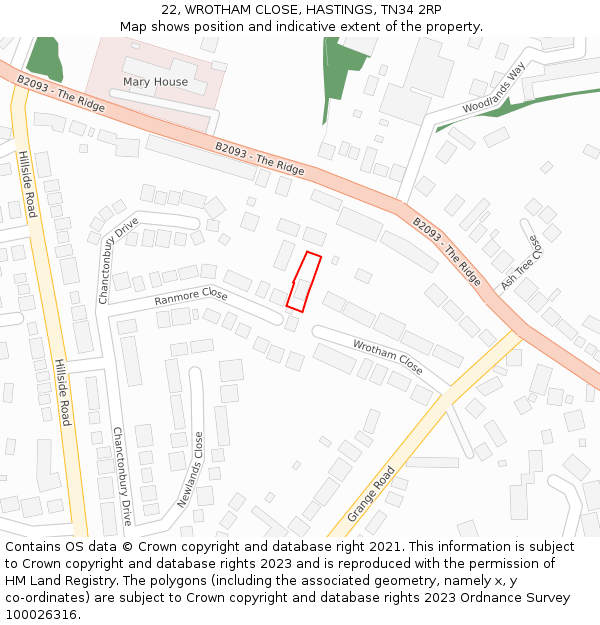 22, WROTHAM CLOSE, HASTINGS, TN34 2RP: Location map and indicative extent of plot