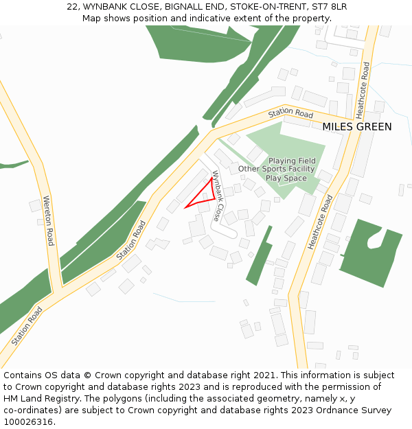 22, WYNBANK CLOSE, BIGNALL END, STOKE-ON-TRENT, ST7 8LR: Location map and indicative extent of plot