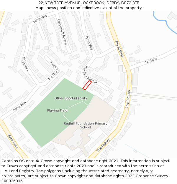 22, YEW TREE AVENUE, OCKBROOK, DERBY, DE72 3TB: Location map and indicative extent of plot