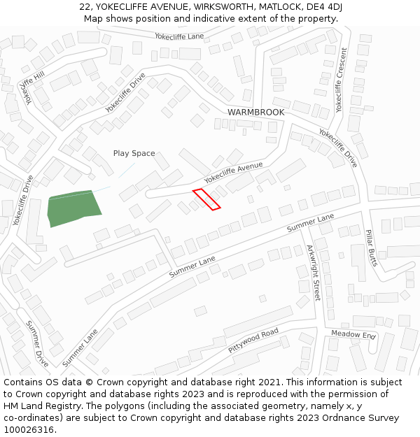 22, YOKECLIFFE AVENUE, WIRKSWORTH, MATLOCK, DE4 4DJ: Location map and indicative extent of plot