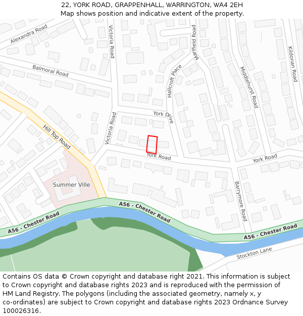 22, YORK ROAD, GRAPPENHALL, WARRINGTON, WA4 2EH: Location map and indicative extent of plot