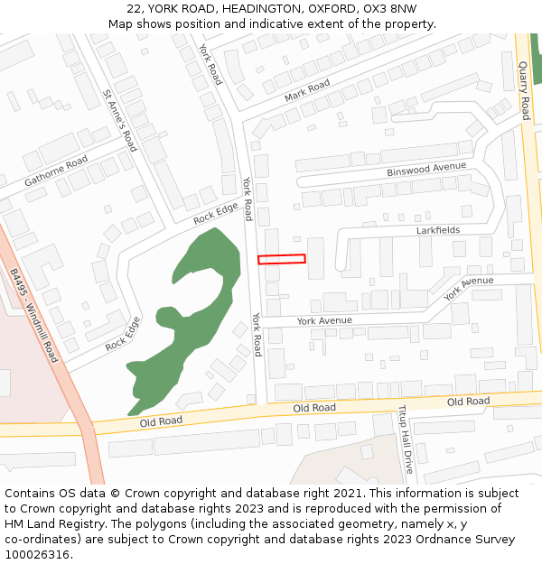 22, YORK ROAD, HEADINGTON, OXFORD, OX3 8NW: Location map and indicative extent of plot