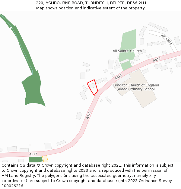 220, ASHBOURNE ROAD, TURNDITCH, BELPER, DE56 2LH: Location map and indicative extent of plot