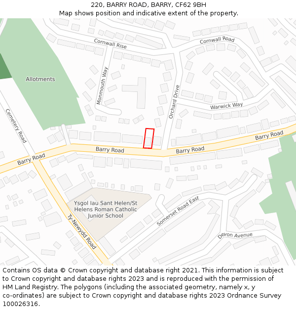 220, BARRY ROAD, BARRY, CF62 9BH: Location map and indicative extent of plot