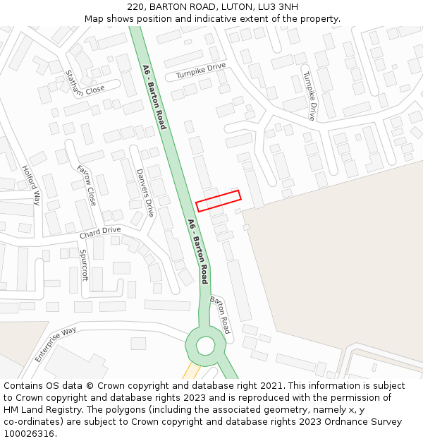 220, BARTON ROAD, LUTON, LU3 3NH: Location map and indicative extent of plot