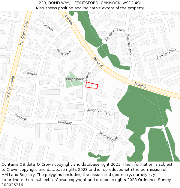 220, BOND WAY, HEDNESFORD, CANNOCK, WS12 4SL: Location map and indicative extent of plot