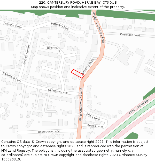 220, CANTERBURY ROAD, HERNE BAY, CT6 5UB: Location map and indicative extent of plot