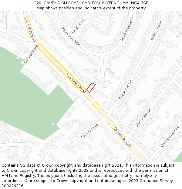 220, CAVENDISH ROAD, CARLTON, NOTTINGHAM, NG4 3SB: Location map and indicative extent of plot
