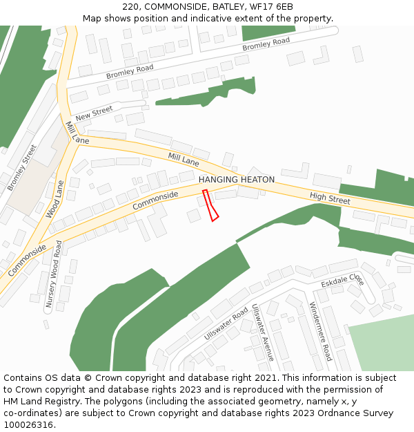 220, COMMONSIDE, BATLEY, WF17 6EB: Location map and indicative extent of plot