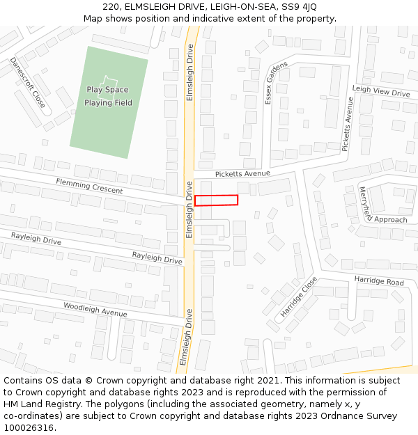 220, ELMSLEIGH DRIVE, LEIGH-ON-SEA, SS9 4JQ: Location map and indicative extent of plot