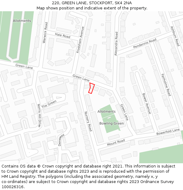 220, GREEN LANE, STOCKPORT, SK4 2NA: Location map and indicative extent of plot