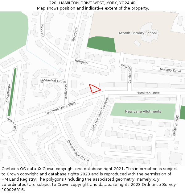 220, HAMILTON DRIVE WEST, YORK, YO24 4PJ: Location map and indicative extent of plot