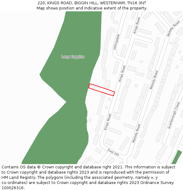 220, KINGS ROAD, BIGGIN HILL, WESTERHAM, TN16 3NT: Location map and indicative extent of plot