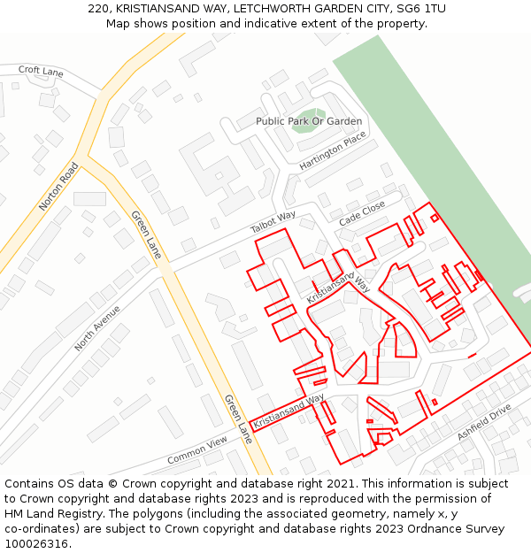 220, KRISTIANSAND WAY, LETCHWORTH GARDEN CITY, SG6 1TU: Location map and indicative extent of plot