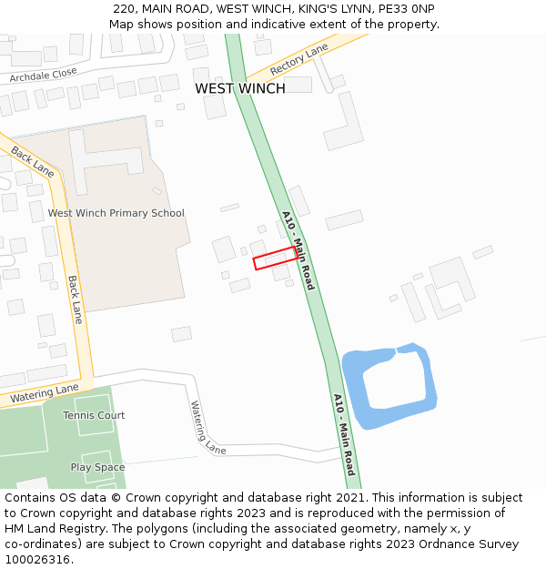 220, MAIN ROAD, WEST WINCH, KING'S LYNN, PE33 0NP: Location map and indicative extent of plot