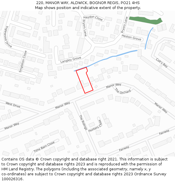 220, MANOR WAY, ALDWICK, BOGNOR REGIS, PO21 4HS: Location map and indicative extent of plot