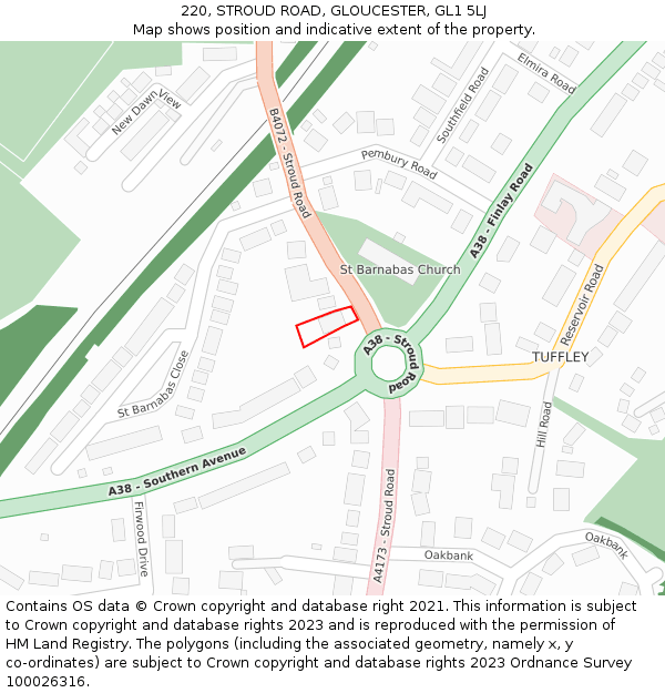 220, STROUD ROAD, GLOUCESTER, GL1 5LJ: Location map and indicative extent of plot