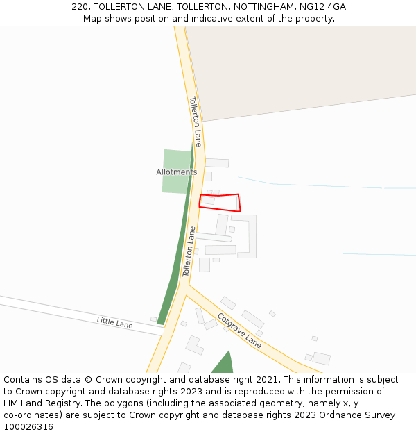 220, TOLLERTON LANE, TOLLERTON, NOTTINGHAM, NG12 4GA: Location map and indicative extent of plot