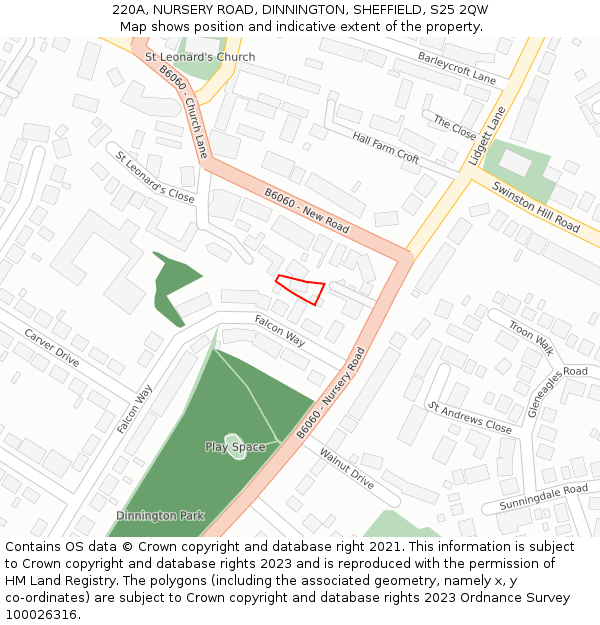 220A, NURSERY ROAD, DINNINGTON, SHEFFIELD, S25 2QW: Location map and indicative extent of plot